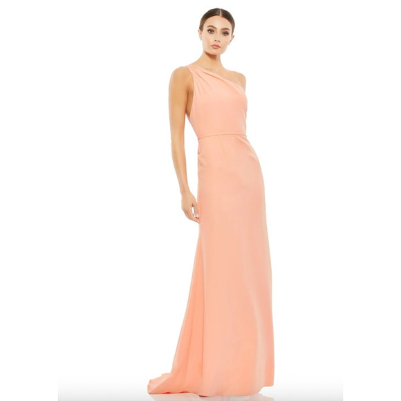 MAC DUGGAL Dress Size 8 Evening Gown Peach NEW One Shoulder Jersey Mermaid - Picture 1 of 7